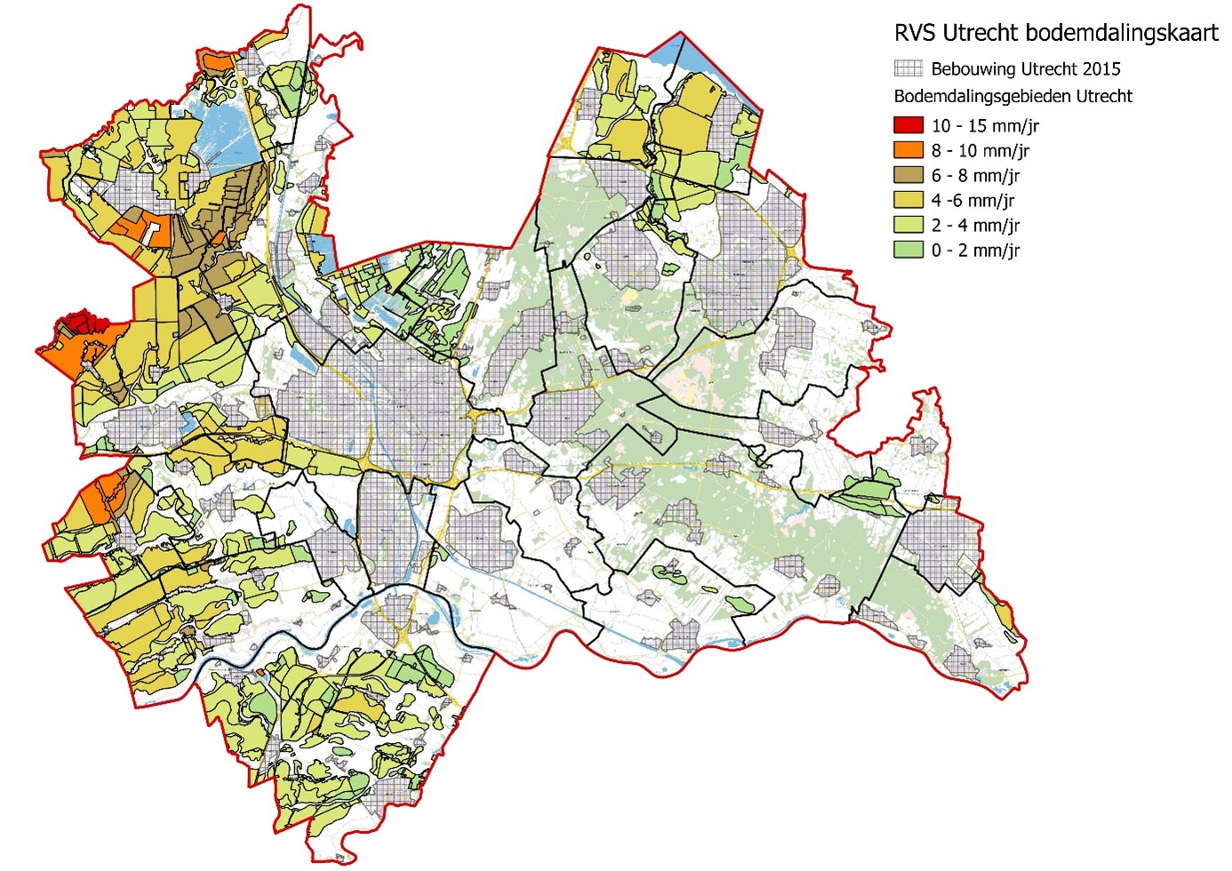 Bodemdaling door oxidatie in landelijk gebied provincie Utrecht